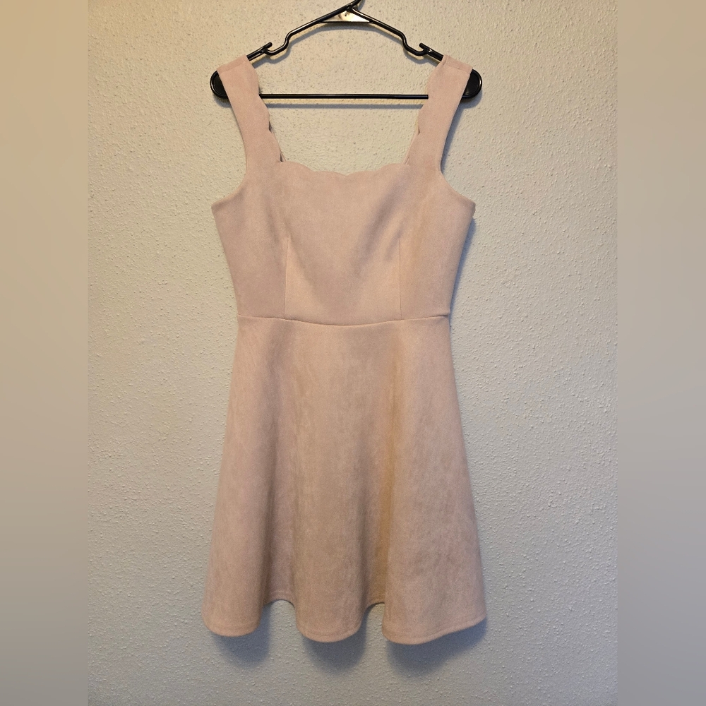 Alya Faux Suede Blush Colored Scalloped A-Line Dress Medium